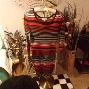 Love J Red and Black Striped Long Sleeve Dress